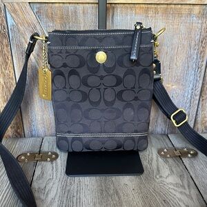 Coach L0632 Vintage Signature Canvas Crossbody Bag with Large Gold Tag